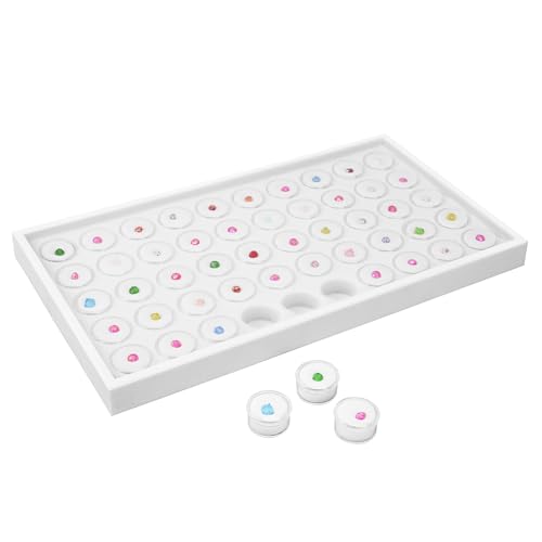 Ikee Design 50 White Foam Gem and Bead Storage Jars Showcase Stackable Display Tray Storage Box for Collectibles, Home Organization, 14.75 W x 8.25 D x 1 H in - color: White Foam/White Tray (50 Jars)