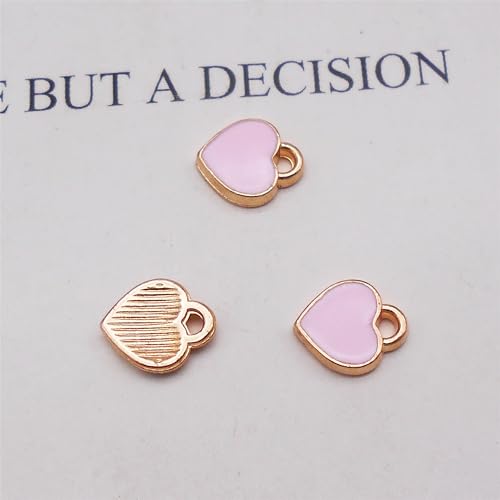 200 pcs Tiny Heart Enamel Charm Gold Plated Alloy Love Pendant Bracelet Earring Keychain Jewelry Crafts 6x8mm - color: Pink