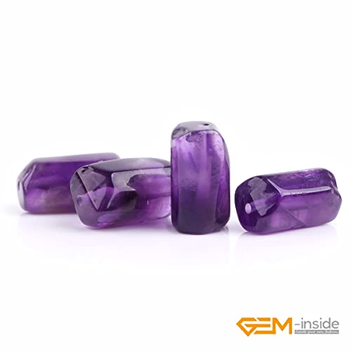 GEM-Inside 25Pcs 8x12mm Natural Amethyst Quartz Gemstone Faceted Freeform Tube Column Chakra Beads for Jewelry Making Full 15" Strand Power Energy Healing - color: Amethyst Quartz