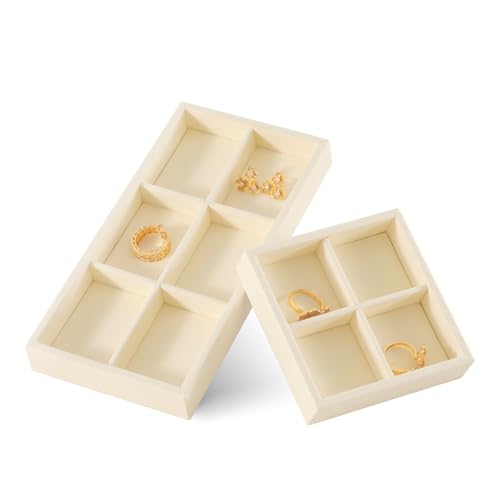 Dark Blue Jewelry Display Tray Ring Necklace Earring Bangle Organizer Multifunctional Storage Case for Jewelry Showcase (Small 4 Grids Tray(beige)) - color: 24-4 Gird Tray