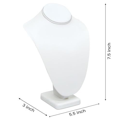 Novel Box White Leatherette Stand Jewelry Necklace Display 5.5x3x7.5 Inches - Freestanding Travel Necklace Holder Stand - Necklace Mannequin Organizer Stands - Necklace Displays Small - color: White Leatherette, size: Small