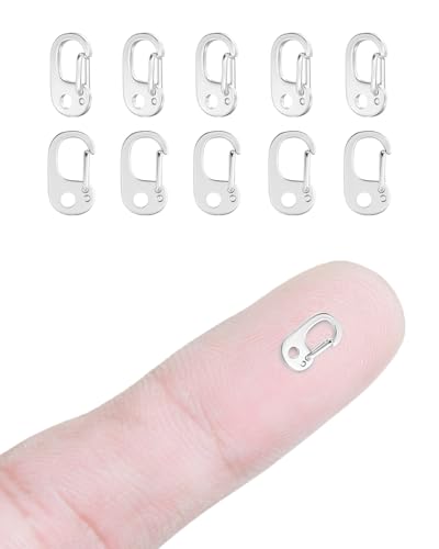 10Pcs Oval Clasp Carabiner Necklace Clasps and Closures Spring Ring Pearl Necklace Enhancer Connector for Jewelry Finding Necklace Bracelet Making - color: Silver, size: Very Tiny (0.31 × 0.18 in)