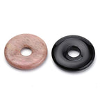 FASHEWELRY 10Pcs Natural Donut Disc Gemstone Pendants Large Hole Healing Chakra Polished Stone Flat Round Bead Charms Random Mixed Styles 30mm for Jewelry Making Hole: 8mm - color: 30mm, Mixed Colors