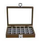 Wudygirl Small Jewelry Box Wooden Jewelry Organizer 24 Grid Ring Holder Earring Box with Lid Earring Holder Organizer for Women Jewelry Display Case Ring Storage for Drawer (Gray) - style: Wood Gray 24 Grid