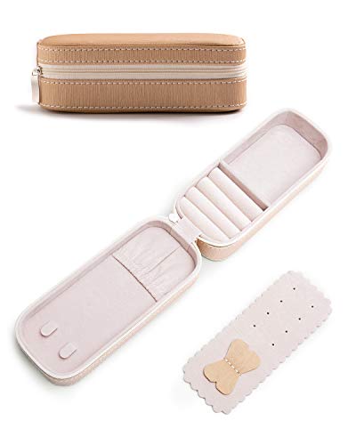 BONNY DODO Small Travel Jewelry Organizers Box for women with PU Leather Portable Mini Jewelry Case with compartments for Necklace Rings Earrings,Luxury Giftable boxes. (Champagne, S) - color: Champagne, size: S