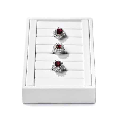 Oirlv Premium PU Leather Ring Tray Display Stand Slotted Jewelry Showcase Display Jewelry Organizer Ring Holder for Trade Show(White) - color: Leather white