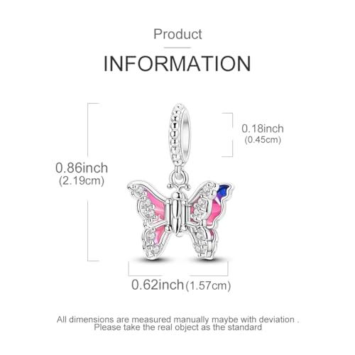 LAZA Charms for Bracelets 925 Sterling Silver Butterfly Summer Travel Ocean Lucky Charm Beads Pendant Jewelry for Women Mom - color: Pink Winged Butterfly