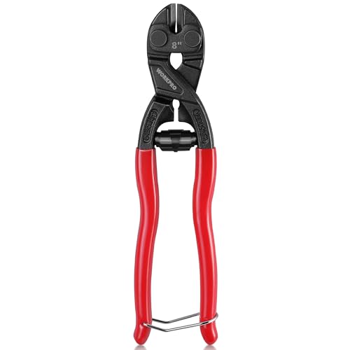 WORKPRO 8-inch Mini Bolt Cutter with Recess and Spring, Compact Bolt Cutters with Comfortable Soft Grip, Security Lock,CR-V Steel Blade for Wire, Cables, Chains, Small Screws