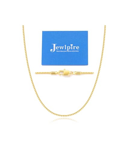 Jewlpire 1.3mm Box Chain 14K Gold Plated 925 Sterling Silver Chain Necklace for Women, Thin & Sturdy Womens Chains Necklace 14 16 18 20 22 24 26 Inches - color: 14K Gold Plated, size: 22 Inches