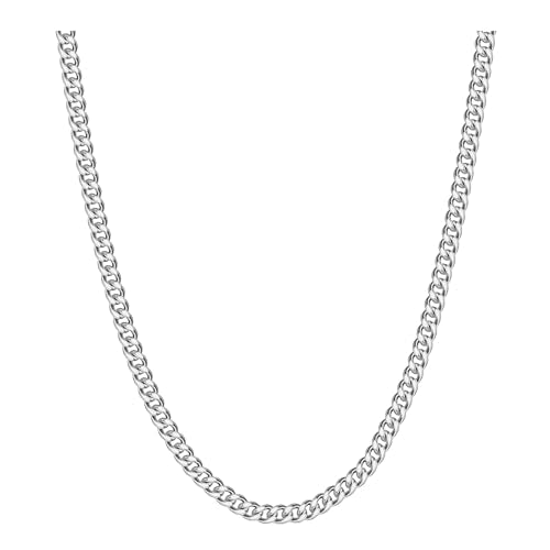 Reoxvo Mens Gifts Cuban Link Chain for Men Stainless Steel Mens Necklaces 5mm Neck Chains Accessories Jewelry for Men 18-30 Inch - color: 5 mm-Silver Color, size: 18 Inch
