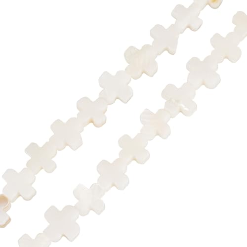 50 Pcs Shell Cross Beads 8mm Gemstone Cross Beads Small Cross Crucifix Crystal Stone Beads for Easter Holiday Bracelet Necklace Jewelry Making - color: Floral White-Shell