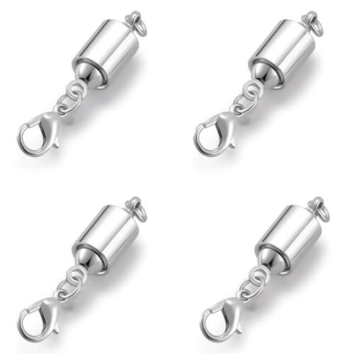 Magnetic Necklace Clasps, Magnetic Jewelry Clasps, 14K Gold and Silver, Necklace Bracelet Extender with Lobster Clasp (DAN 4pcs Silver) - color: DAN 4pcs silver