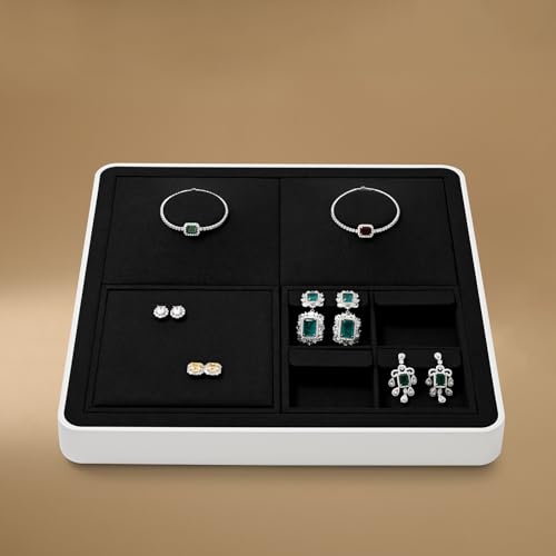 Oirlv Microfiber 4 Grids Stackable Jewelry Display Tray Multi-Compartment Travel Jewelry Tray - style: P13714