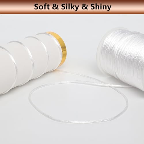 LUSTEMBER 2 mm x 330 Feet Satin Nylon Cord, Silky Smooth Nylon String for Jewelry Making Bracelet Necklaces Beading Thread Rattail Macrame Kumihimo Chinese Knot Craft - size: White