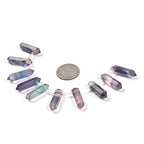 Rainbow Fluorite 32mm Natural Gemstone Hexagonal Wand Jewelry Making Crystal Pointed Chakra Reiki Healing Beads 2mm Hole Drilled(Pack of 10) - color: Rainbow Fluorite