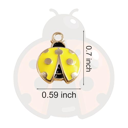 50 Pcs Ladybug Charms, Alloy Insect Pendants, Handcrafted Ladybug Charms, Animal Themed Jewelry for Bracelets, Necklaces, Earrings Making - color: Yellow