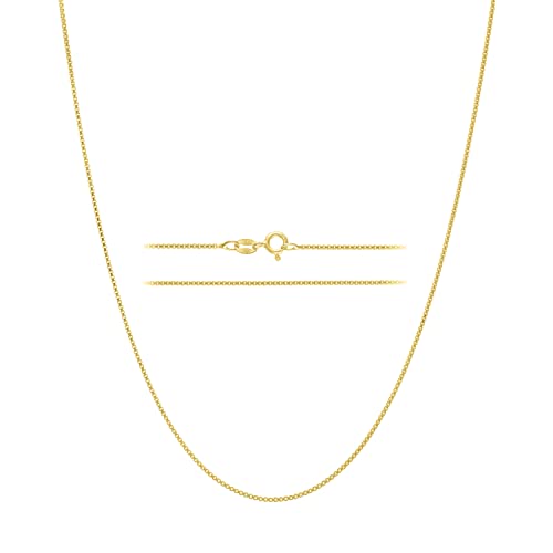 KISPER Italian 18K Gold Plated 925 Sterling Silver Diamond Cut Box Link Chain Necklace – for Women & Men with Spring Ring Clasp – Made in Italy - size: 22 inches