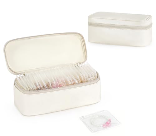 Mkono Travel Jewelry Case, Leather Travel Jewelry Organizer with 40 PVC Bags for Necklaces, Earrings, Rings, Bracelets Jewelry Box Storage Ideal for Trips & Gifts