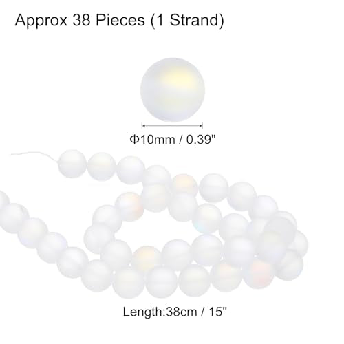 uxcell Matte Crystal Glass Beads 10mm Synthetic Frosted Shining Semi-Precious Round Loose Beads Synthetic Moonstone for Jewelry Making DIY Bracelet, White - color: White, size: 10mm