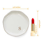 HOME SMILE Initials Ring Dish Jewery Tray with Personalized S-Monogrammed Engagement Wedding Gifts for Friends,Sister,Birthday Christmas Gifts for Women,Ceramic White - style: s