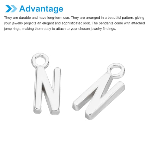 PATIKIL Letter Charm, 50pcs Alphabet Initial Pendant Charm Bulk DIY for Jewelry Making Bracelets Earrings Necklace - style: N