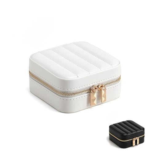 Small Jewelry Box, Easy Carried Travel Jewelry Organizer PU Leather Mini Holder Box Storage Case Portable, Necklace, Earring, Rings, Bracelets, Pure White - color: Pure White