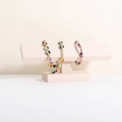 GemeShou beech bracelet organizer holder for selling, wooden watch display T bar stand for selling, bracelet storage shelf for boutique store【Bracelet stand-Low】 - color: white, size: Low