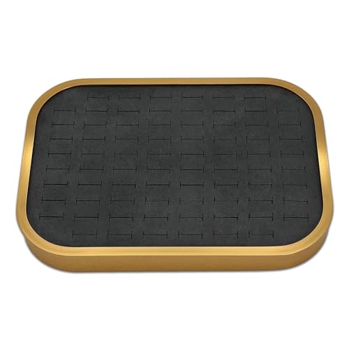 TheDisplayGuys - Aluminum Jewelry Organizer Display Tray - Faux Suede Insert - 76 Ring Holder Slots - Gold/Grey - color: Grey Suede, size: Ring Slots - 76, style: Aluminum - Gold