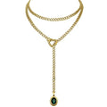 Heart Slip Chain Necklace for Women, 39 Inch Cuban Chain, Removable Heart O-Ring, Crystal Pendant, Adjustable Stainless Steel Y-Necklace - color: Gold-Green