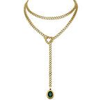 Heart Slip Chain Necklace for Women, 39 Inch Cuban Chain, Removable Heart O-Ring, Crystal Pendant, Adjustable Stainless Steel Y-Necklace - color: Gold-Green
