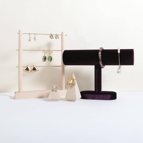 Bracelet T Bar Display for Selling, Wahtch Stand Jewelry Display, Velvet Bangle Holder Organizer【Purple】 - color: Purple