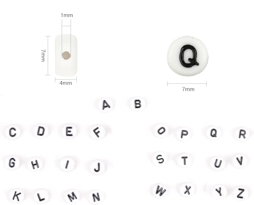 300Pcs Letter Beads V 4X7mm White Alphabet Beads Acrylic Round Shape Loose Beads for Name Bracelets Necklaces Key Chains DIY Jewelry Making (V) - color: Black, size: V