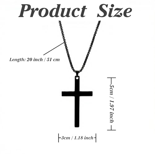 Cross Necklace for Men Silver Premium Alloy Solid Color Cross Pendant Necklace for Men Women Teens - color: Black-Stainless Steel-20inch