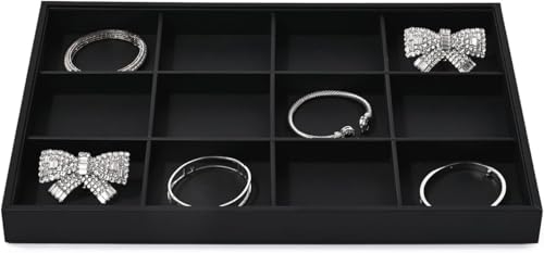 12 Grids PU Leather Jewelry Trays Stackable Jewelry Organizer Trays For Drawer Bracelet Earring Display Watches Brooches Display (Black) - color: Black, size: 12 Grid
