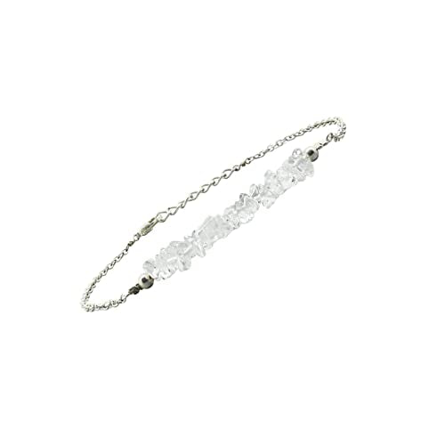 Gempires Natural Gemstone Chip Bar Bracelet for Women, Crystal Healing Bracelet, Multiple Gemstone Options, Adjustable Yellow Gold Plated Chain (7” + 1” Extender), Dainty Stackable Jewelry Gift for Her