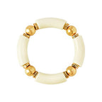 LALAPPLE Gold Plated Beaded Acrylic Bamboo Tube Bangle Bracelets for Women, Colorful Chunky Curved Tube With Gold Plated Pieces Beads Stretch Bracelet Friendship Summer Beach Jewelry - color: A-Ivory