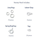Beadalon Silver Plated Findings Variety Pack for Jewelry Making - 112 Pcs with Jump Rings, Spring Ring Clasps, Lobster Clasps in Convenient Storage for DIY Jewelry Repair and Design