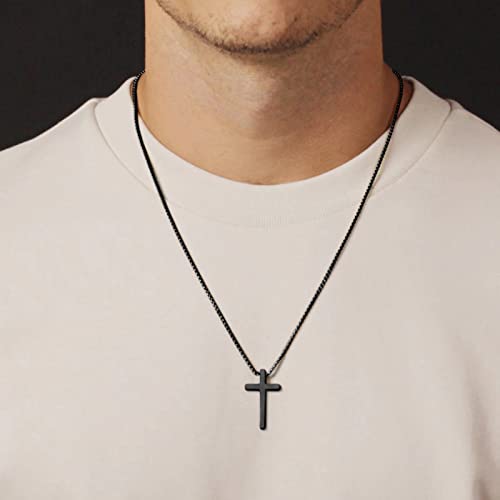 IEFSHINY Gifts for Men Boys - Stainless Steel Cross Pendant Chain Necklaces for Men, Mens 16-30 Inches Chain Gold Silver Black Cross Necklace Boys Jewelry Gifts - size: 20, style: Black-cross pedant 1.02"*1.69"