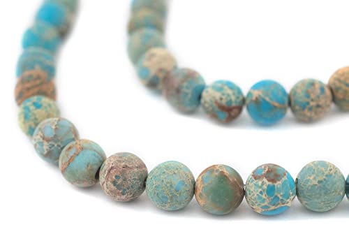 The Bead Chest Matte Turquoise Sea Sediment Jasper Beads (8mm): Organic Gemstone Round Spherical Energy Stone Healing Power Crystal for Jewelry Bracelet Mala Necklace Making - color: Matte Turquoise Sea Sediment Jasper, size: 8mm