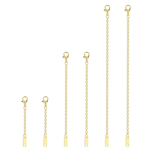 6pcs Necklace Extenders for Women, 2" 4" 6" Jewelry Chain Extension Set Hypoallergenic Bracelet Chain Extenders Extension Chains for Jewelry Making Necklace Bracelet Anklet(Gold)