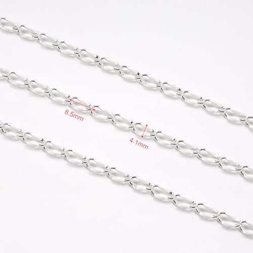 YOUBEIYEE 2 Meters White Enamel Cable Chain Silver Plated Chains Bulk for Women Bracelet Necklace DIY Brass Chains for Jewelry Making - color: White Silver