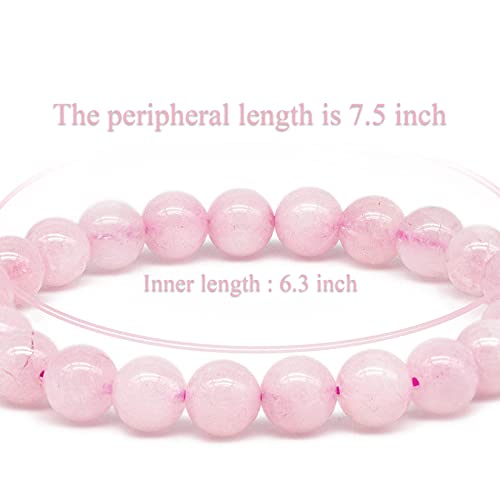 8mm Natural Gemstone Stretch Bracelet, Handmade Unisex Crystal Bracelets for Meditation, Yoga, Spiritual Healing & Positive Energy - color: Rose Quartz