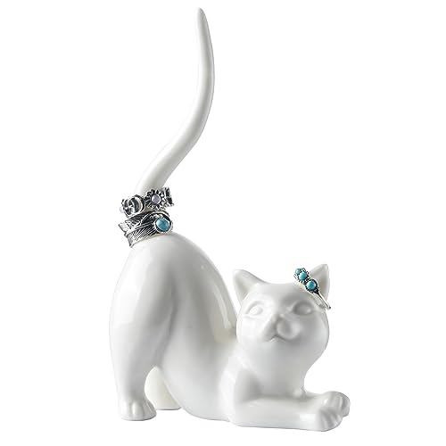 PUDDING CABIN Cat Mom Gift for Women, Cat Ring Holder Wedding Ring Stand Lover Gift For Women Friends Birthday Christmas Valentines Gift, Figurine Room Decor - style: Kitty