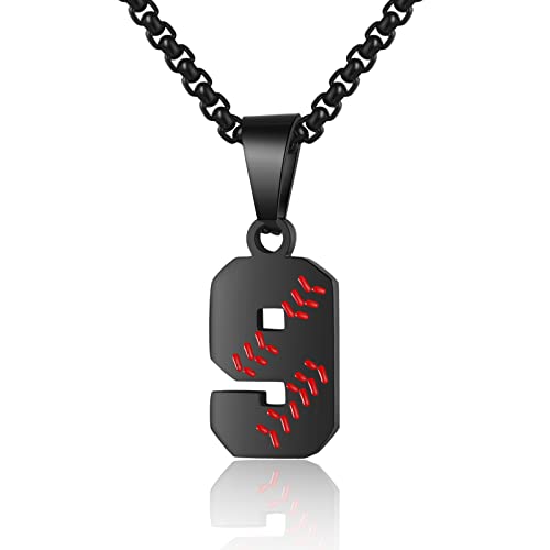 AIAINAGI Baseball Number Necklace - Stainless Steel Chain Pendant for Men Athletes 00-99 Jersey Number Gift - color: Black, style: 9