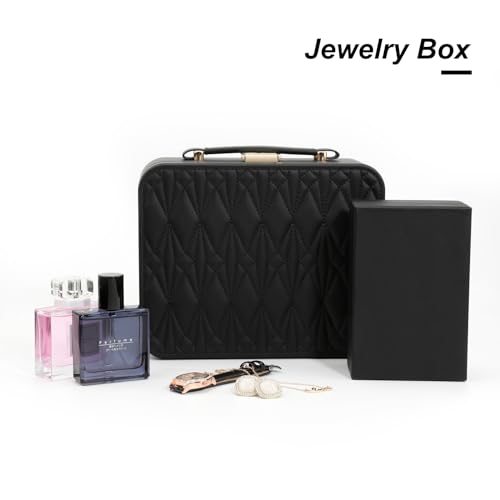 Large Jewelry Travel Organizer, 2 Layers Jewelry Box with Tray Black - color: Fashion Black