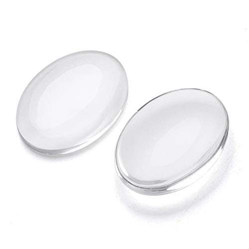 Craftdady 200Pcs Transparent Glass Cabochons 25x18mm Oval Clear Glass Flat Back Dome Tile Cabochons Covers for Photo Pendant Jewelry Making - color: Transparent Clear, size: 25x18mm Oval