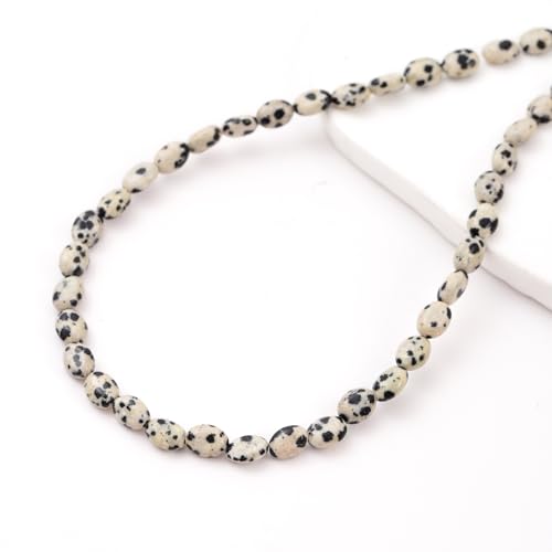 6×8mm Natural Dalmatian Gemstone Loose Beads Flat Oval Healing Crystal Loose Stone Beads for Jewelry Necklace Bracelet Earring Craft - color: Dalmatian