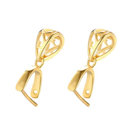 2pcs 925 Sterling Silver Pendant Bail Connector Clasp Charms for Necklace DIY Jewelry Craft Making Accessories (Gold color) - color: Gold color, size: 15mm