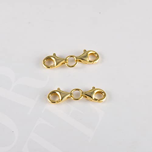 Double Lobster Clasp Gold Plated Sterling Silver Double Claw Connector Bracelet Extension Clasp for Jewelry Making（2pcs） - color: B-2 PCS Gold