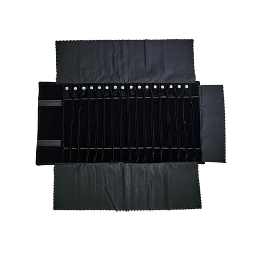 Portable Jewelry Roll Untangled Secure Necklace Travel Storage Bag Displays Holder 16 Chain (Black) - color: Black